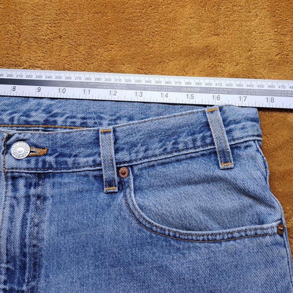 Levi's 505 Straight Leg Jeans Men 36x32 Light Blue Good Raw Hem Made in USA - Picture 6 of 16
